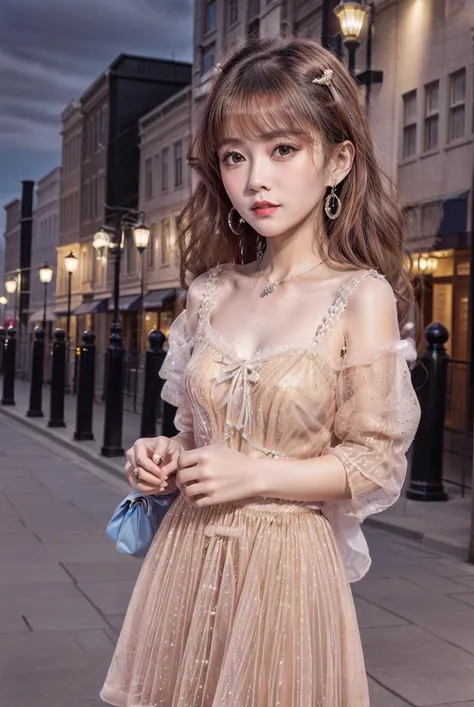 masterpiece,best quality,(Night:1.7),CityView,(outdoors:1.3),city lights,skyscraper,street,close up,
1girl,jewelry,earrings,necklace,Standing at attention,pose,beautiful face,women's wallet,
<lora:more_details:0.6>,
<lora:Champagne dinner dress_20230703173910:0.75> Champagne dinner dress,dress,brown dress, <lora:fengtimo_v10:0.3>