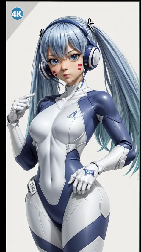 <lora:GoodHands-vanilla:1>, (masterpiece, 4k, best quality:1.2, ((cowboy shot)), best quality:1.2, NICE HANDS, COLORFUL, (perfect hands, perfect anatomy)),
aamio, long hair, twintails, facial mark, headphones, white bodysuit, skin tight, gloves, ((MEDIUM BREASTS, BIG HIPS, LOOKING AT THE VIEWER)), ((full BODYSuit)),
, ((simple background, white background)), <lora:GoodHands-vanilla:1>