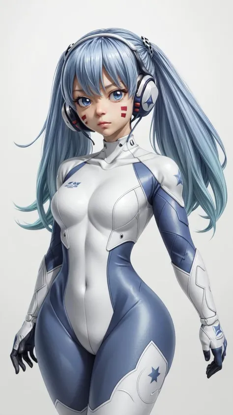 <lora:GoodHands-vanilla:1>, (masterpiece, 4k, best quality:1.2, ((cowboy shot)), best quality:1.2, NICE HANDS, COLORFUL, (perfect hands, perfect anatomy)),
aamio, long hair, twintails, facial mark, headphones, white bodysuit, skin tight, gloves, ((MEDIUM BREASTS, BIG HIPS, LOOKING AT THE VIEWER)), ((full BODYSuit)),
, ((simple background, white background)), <lora:GoodHands-vanilla:1>