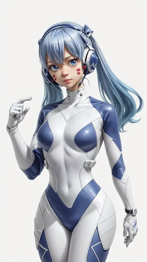 <lora:GoodHands-vanilla:1>, (masterpiece, 4k, best quality:1.2, ((cowboy shot)), best quality:1.2, NICE HANDS, COLORFUL, (perfect hands, perfect anatomy)),
aamio, long hair, twintails, facial mark, headphones, white bodysuit, skin tight, gloves, ((MEDIUM BREASTS, BIG HIPS, LOOKING AT THE VIEWER)), ((full BODYSuit)),
, ((simple background, white background)), <lora:GoodHands-vanilla:1>