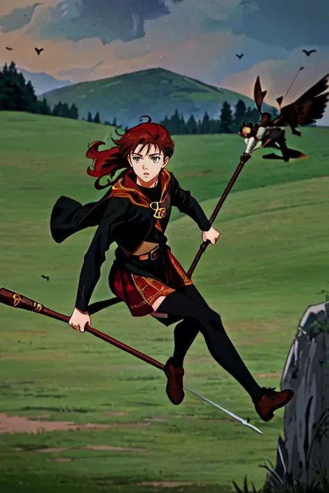 (gryffindor:1.2) seeker, AS-Adult, [AS-YoungV2:0.5], [ginny:minerva:0.2], broom riding, quidditch, red hair, [harry potter \(series\)::5]
, outdoors,
<lora:Minerva McGranitt:1.0>