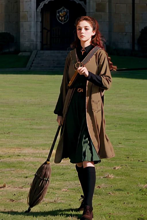 (gryffindor:1.2) seeker, AS-Adult, [AS-YoungV2:0.5], [ginny:minerva:0.2], broom riding, quidditch, red hair, [harry potter \(series\)::5]
, outdoors,
<lora:Minerva McGranitt:1.0>