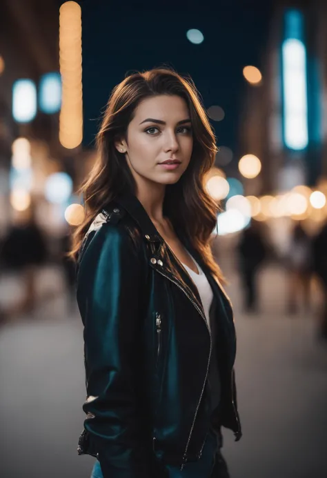 cinematic photo 24 yo woman, standing, city, bokeh . 35mm photograph, film, bokeh, professional, 4k, highly detailed