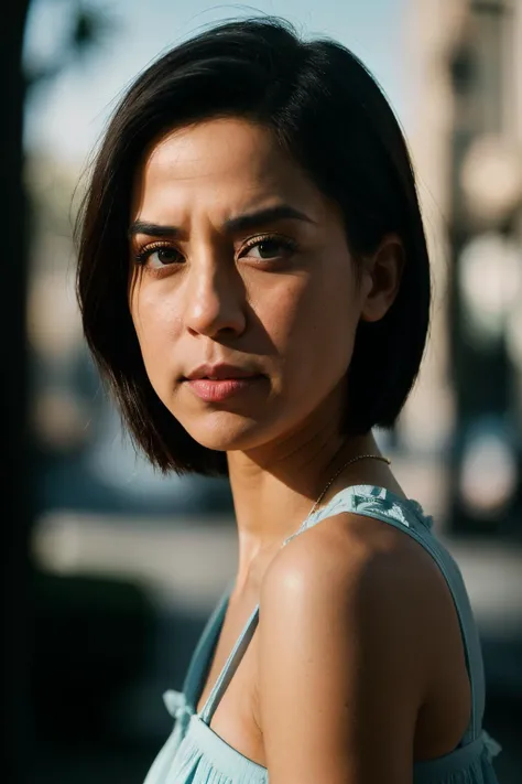 photoshoot of francescaFior1, detailed skin texture, (blush:0.2), (goosebumps:0.3), (light blue dress), subsurface scattering, Photorealistic, Hyperrealistic, Hyperdetailed, analog style, hip cocked, demure, detailed skin, matte skin, soft lighting, subsurface scattering, realistic, heavy shadow, masterpiece, best quality, ultra realistic, 8k, golden ratio, Intricate, High Detail, film photography, soft focus