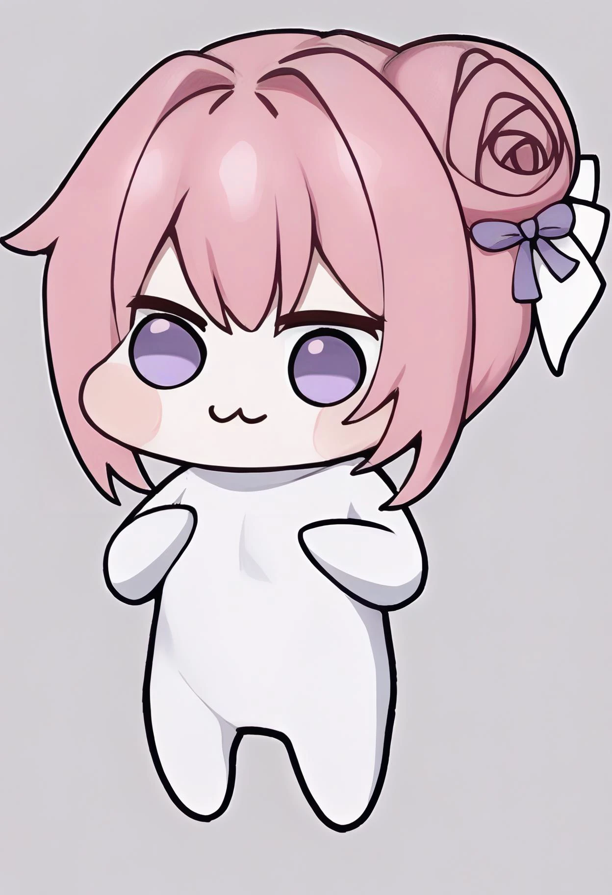 score_9, score_8_up, score_7_up, source_anime BREAK <lora:Doro_X_PDXL_V1:1> doro, creature, chibi, no humans, four legs, white skin, pink hair, hair bun, hair bow, <lora:nikke-style-poses-richy-v1_pdxl:1> nikkestanding, full body, standing, :3, circle eyes, empty eyes, purple eyes, white background, simple background,