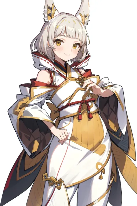 <lyco:nia_xenoblade:1.0>,
queen_nia,
<lyco:GoodHands-beta2:1.0>,
nice hands,
perfect hands,
(extremely detailed CG unity 8k wallpaper, an extremely delicate and beautiful),
(perfect anatomy:1.2),
1 girl,
solo,
white japanese clothes,
yellow eyes,
pose,
smile,
white background,
official art,
saitou masatsugu,
