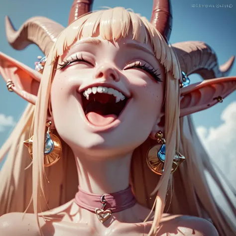 score_9, score_8_up, score_8, pale skin demon girl's laughing together, laughing with her friend