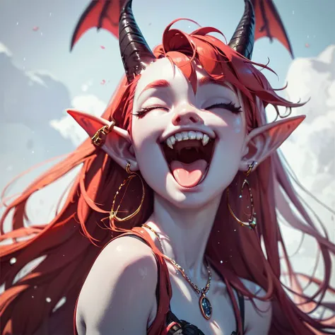score_9, score_8_up, score_8, pale skin demon girl's laughing together, laughing with her friend