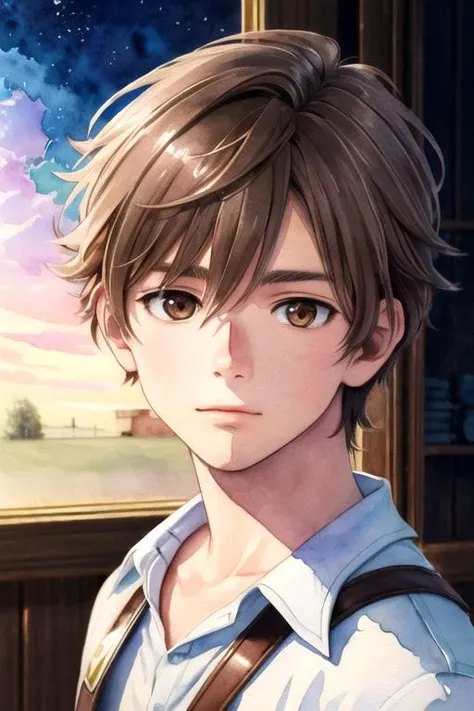 masterpiece, best quality, game cg, 1boy, solo, male focus, looking at viewer, , , (watercolor illustration, soft pastel colors:1.1), realistic, <lora:shun_hashimoto:0.74>, shun_hashimoto, brown hair, brown eyes, , new wave science fiction,
