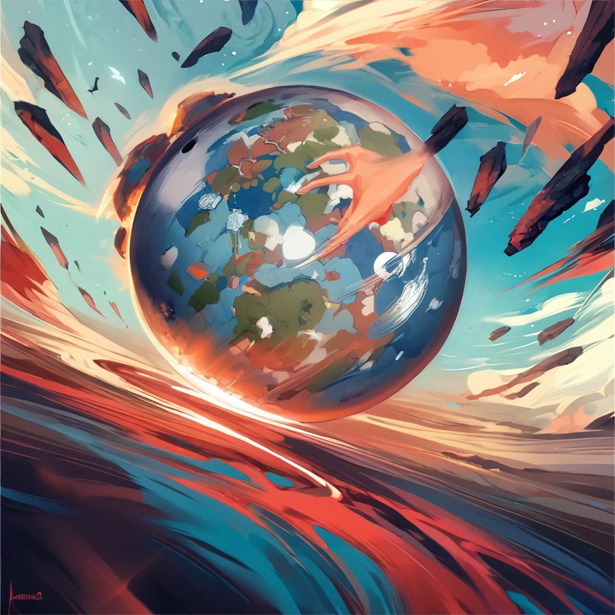 score_9, score_8_up, score_7_up,a realistic image, Alena Aenami style,A gentle riven at sunset with a planet hanging lowly in the sky and a shooting star above power lines that stretch into the distance<lora:Alena Aenami style_pxl_2:1>
