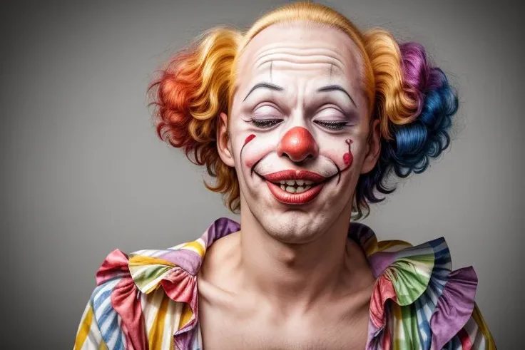 <lora:happinessexpression-000005:1> happinessexpression happy clown, relaxing eyes closed