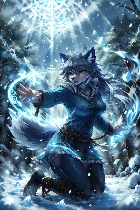 anthro wolf female, long wolf snout
(masterpiece:1.2), (highly detailed:1.2), (intricate:1.2), (best quality:1.2), kneeling, temperate forest, wet forest, light mist, rain, (ral-blueresin shield:1.2) <lora:Tied_Shirt:1> tied_shirt, , shirt tied with a noose, wearing a tied_shirt,
<lora:Concept - Cryomancer:1> ice-flurry, snow,cryokinesis, dynamic pose