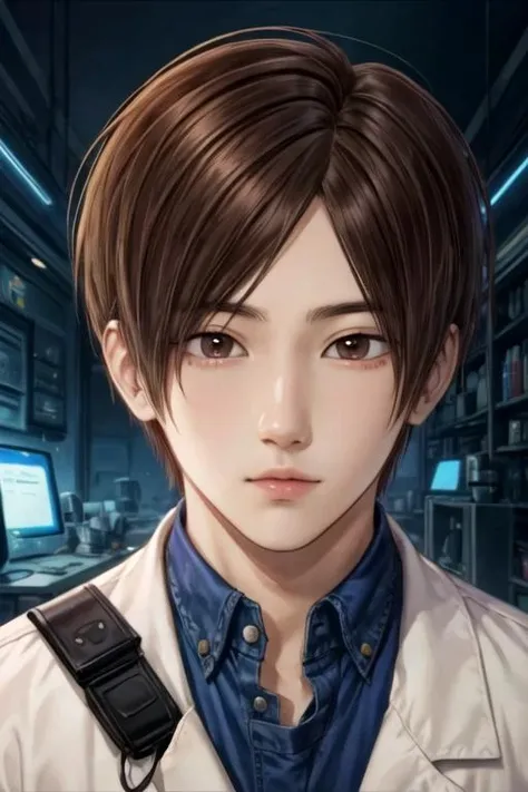 masterpiece, best quality, illustration, 1boy, solo, male focus, looking at viewer, , , <lora:hayate_ichikura:0.70>, hayate_ichikura, brown hair, brown eyes, , science fiction transhumanism,
