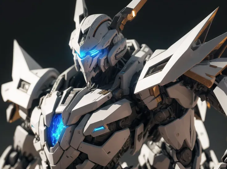 a robot, best quality,highly detailed, ultra-detailed, masterpiece, 8k wallpaper,white theme, blue eyes, bad anatomy, absurdres, highres, super fine illustration, absurdres, solo, game cg, lord,at night, (blacklight:1), (detailed beautiful face and eyes:1.0), command spell,mecha musume,mask,mechanical parts, robot joints, ,full armor,(upper body:1.3),glowing eyes,mecha