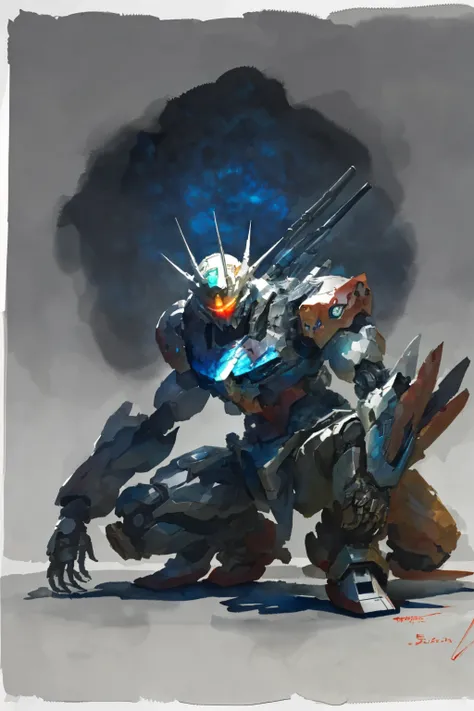 a robot, gundam , mecha, glowing, crouching
zhongfenghua,
(ink and watercolor painting by Yoji Shinkawa )
<lora:zhongfenghuaxiyou-000018:0.7>