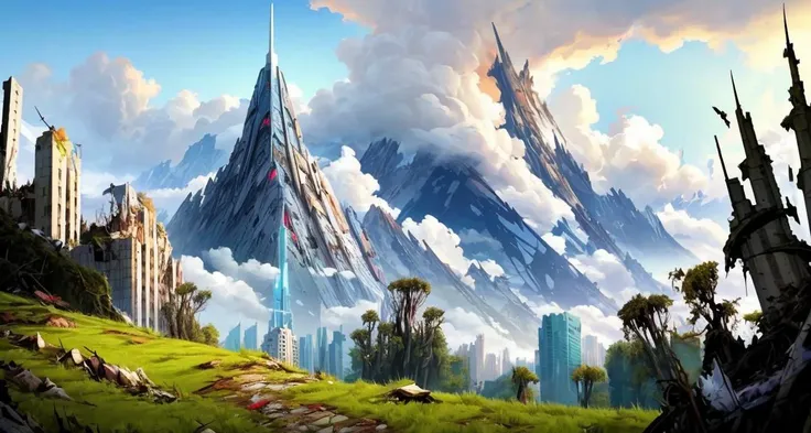 <lora:philipp_urlich:0.65> outdoors, scenery, cloud, no humans, cloudy sky, tree, landscape, mountain,
<lora:Wasteland:0.75> Wasteland, the, and, with, wasteland, background, (white futuristic (overgrown) city ruins) , stylized by Wade Guyton, wallpaper art of a ("The Death of Hate":1.2) , Vivid, Peaceful, adobe lightroom, Pixabay