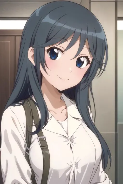 (((pixel-perfect, detail-perfect))), solo, 1girl, <lora:maya-sabagebu-01:0.7>, maya kyoudou, white shirt, looking at viewer, smile, upper body