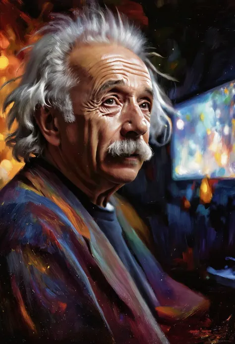 (impressionistic realism by csybgh), Albert Einstein has a brilliant idea, 8k, ultra detailed