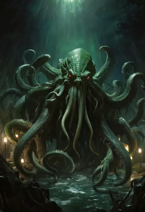 (impressionistic realism by csybgh), Cthulhu rises, masterpiece, 8k, ultra detailed