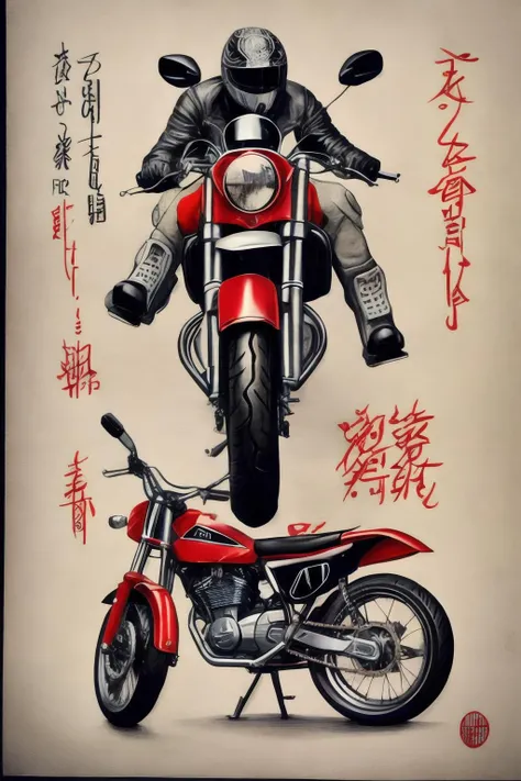 how to tame your first motorcycle in black and red <lora:Alchemy:1> calligraphy, intricate, highly detailed,