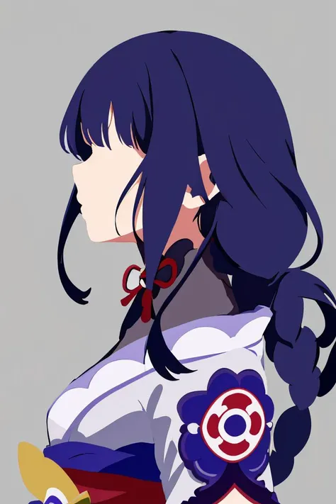 Highly detailed, High Quality, masterpiece, perfect ligthing, <lora:Minimalist:1> ChopioMinimalist, simple background, grey background, no eyes:1, no face, no mouth, <lora:raidenshogun1:0.9> raidenshogundef