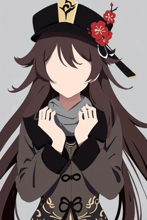 Highly detailed, High Quality, masterpiece, perfect ligthing, <lora:Minimalist:1> ChopioMinimalist, simple background, grey background, no eyes:1, no face, no mouth, <lora:hutao1:0.7> hutaodef