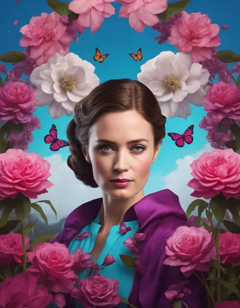 cinematic photo cartoon version of of (((ohwx woman))) , cartoon character artstation digital painting portrait design by mark brooks and brad kunkle detailed face highly stylized realistic cinematic lighting dramatic shadows fine detail 4k 8K sharp focus high resolution octane render photorealism trending on ArtStation GTA cover page with textured flowers in background beautiful colors blue black red pink green purple violet teal g white yellow color scheme bright vivid contrast fantasy style beepley artwork <lora:blunt_lora_sdxl_v1-000008:1> . 35mm photograph, film, bokeh, professional, 4k, highly detailed
