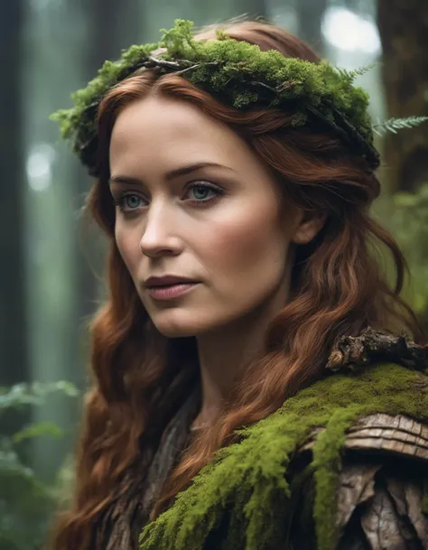 cinematic photo A closeup portait of (((ohwx woman))) an ancient druid made of bark, she live hidden in the vegetation of a forgotten forest, highly detailed painting, by Artgerm and Raphael Lacoste <lora:blunt_lora_sdxl_v1-000008:1> . 35mm photograph, film, bokeh, professional, 4k, highly detailed