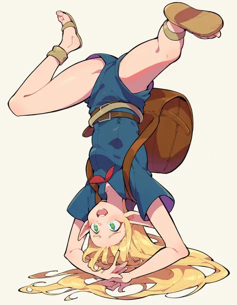score_9, score_8_up, score_7_up, score_6_up, source anime, BREAK
<lora:dungeon_meshi_marcille:1> ellicrampnxl, marcille donato, 1girl, pointy ears, elf,
> <, sandals, handstand, upside-down, open mouth, backpack, belt, full body,