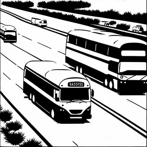 bus on the highway  <lora:bwvect:1.30>,