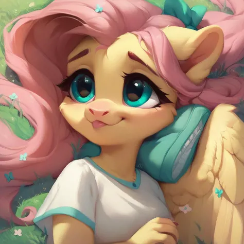 score_9, score_8_up, score_7_up, score_6_up, score_5_up, anthro fluttershy, rating_safe, cute face, <lora:LegendsofRuneterraXL:1>