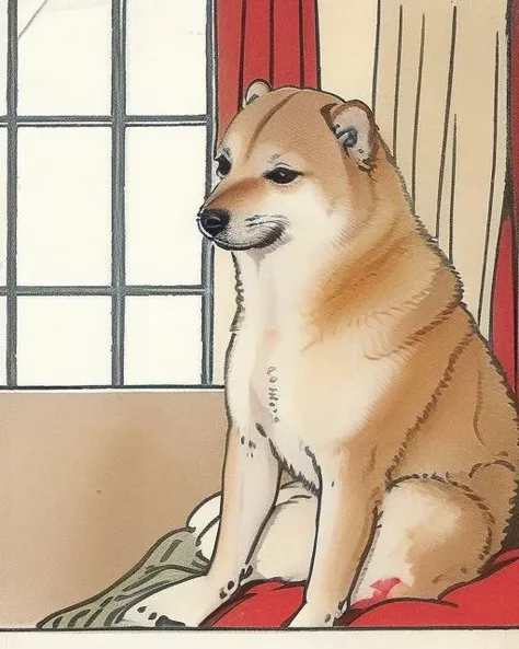 <lora:JarringlyWholesome:1> illustration, jarringlywholesome drawing, cheems sitting <lora:Cheems_50_2-000001:1>