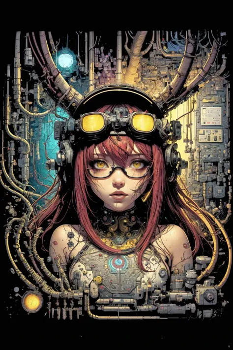 (masterpiece:1), (best quality:1), high contrast, strong shadows, outlines, <lora:graphicNovelStyle_v10:0.2>, <lora:realistic:0.3>, <lora:sharpen-soften:-0.3>,
<lora:GoodHands-beta2:0.8>,
1 girl, adult (elven:0.7) woman,  yellow eyes, dark red hair flaps, 
Style-GravityMagic, solo, upper body, looking at viewer, detailed background, detailed face, (<lora:BiophyllTech:0.6>,   BiophyllTech theme:1.1), techno-shaman,  aura, wearing white shamanic clothes, goggles, ,  decorative circuits, [headdress:headset:0.4], tribal chrome talisman, merging of ancient traditions and engineering, futuristic tribalism, , mystic circuits,     cinematic atmosphere,