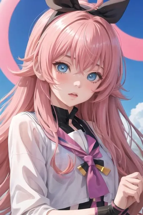 <lora:Chuchu:0.73>, chu2, 1girl, long hair, pink hair, blue eyes, ahoge, masterpiece, (ultra quality eyes:1.1)