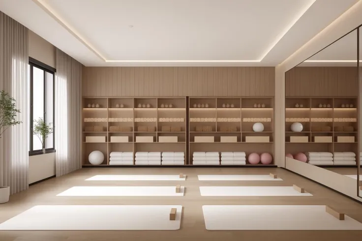 masterpiece,best quality,highres,8k,(photography),(Ultra High Definition),no humans,
yjcf_yujia,white mat,pillow,mirror,potted plant,curtains,window,shelf,ball,wooden floor,logo,chinese text,cylinder,towel, <lora:yjcf_yoga10:0.5>