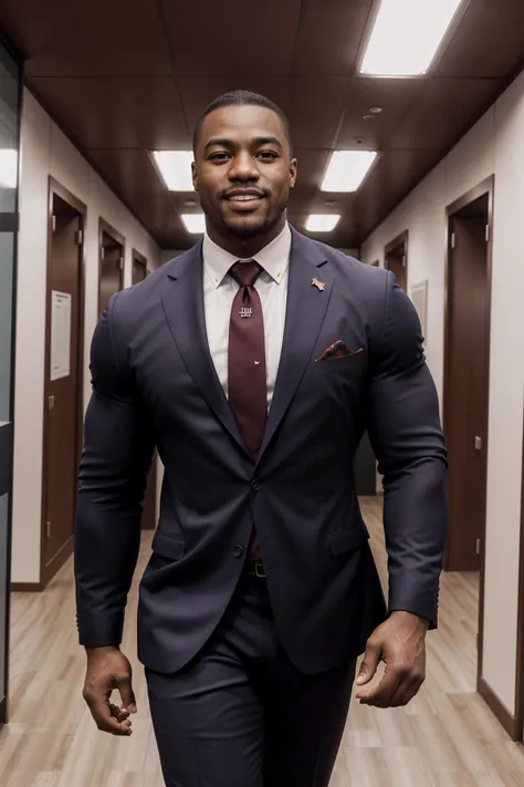 portrait of tr0y_n0texist wearing a business suit, adjusting his tie, walking into an office, huge smile, looking at the camera, facing the camera, dynamic lighting, photorealistic, high detail, detailed, masterpiece, 8k, highres, flawless, colour, professional