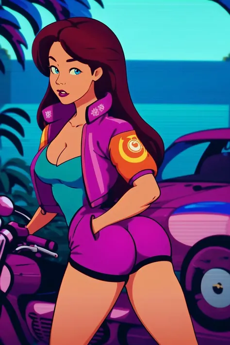 girl, (hotify:1.1),(monster:1.3), Dawn,Tropical,Chubby,Round Breasts,Lying on Stomach, ((ass)),Long Hair,Dreadlocks,(magenta Motorcycle Jacket,azure Shorts:1.3),idolmaster shiny colors,Chinese Dress ,(masterpiece,detailed,highres:1.4) <lora:crt:0.65>