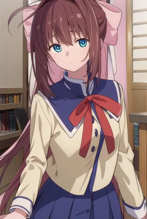 otomeasakura, <lora:otomeasakura-lora-nochekaiser:1>,
otome asakura, long hair, brown hair, bow, ahoge, hair bow, pink bow, blue eyes,
BREAK skirt, long sleeves, ribbon, school uniform, socks, kneehighs,
BREAK looking at viewer,
BREAK indoors, classroom,
BREAK <lyco:GoodHands-beta2:1>, (masterpiece:1.2), best quality, high resolution, unity 8k wallpaper, (illustration:0.8), (beautiful detailed eyes:1.6), extremely detailed face, perfect lighting, extremely detailed CG, (perfect hands, perfect anatomy),