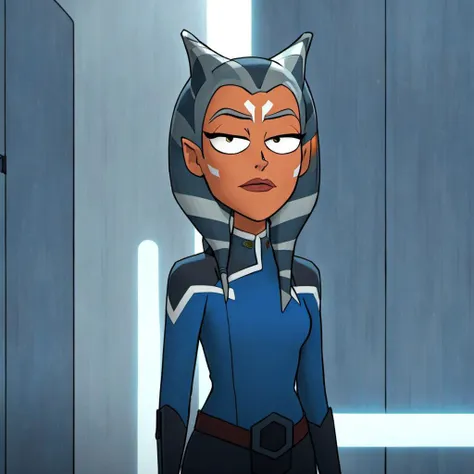 Ahsoka tano wearing a starfleet uniform, corridor