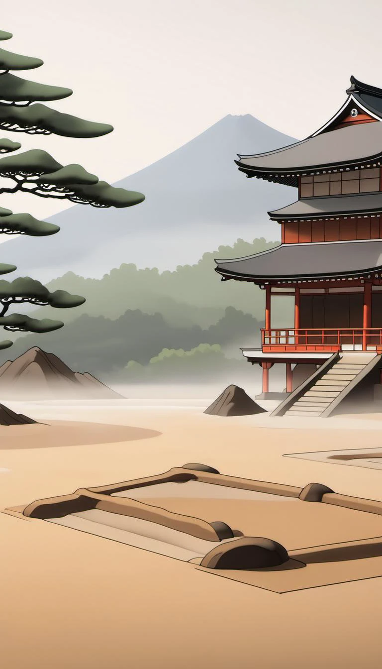 <lora:Everly_Heights_Backgrounds_New_Settings:.7> A serene misty Zen garden in medieval Japan with perfectly raked sand.