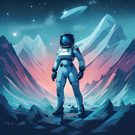 <lora:niji-vector:1.00>, female astronaut, standing on planet, galaxy background, <clip:skip:2>, masterpiece, 8k, high resolution, shallow depth of field, sharp focus