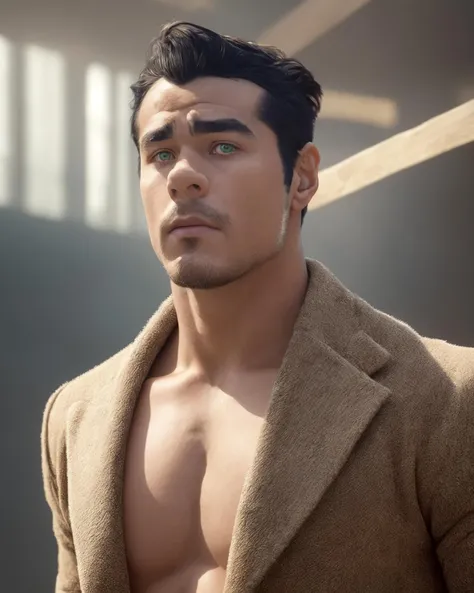 head and shoulders portrait of handsome man bolin (avatar), natural skin texture, 24mm, 4k textures, soft cinematic light, (hdr:1.2), intricate, elegant, highly detailed, sharp focus, (cinematic:1.3), soothing tones, insane details, intricate details, hyperdetailed, exposure blend, indoors, wearing blazer, shirtless, (green eyes:0.9) <lora:diffusiondudes_Bolin (Avatar)_V1-10:0.75:1:lbw=1,0,0,0,0.4,0.6,1,1,1,1,1,1,1,0.6,0.4,0.2,0>