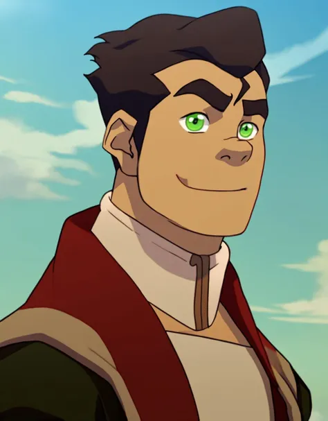 handsome man bolin (avatar), the legend of korra, anime screencap, masterpiece, absurdres, handsome, green eyes, smug, <lora:diffusiondudes_Bolin (Avatar)_V1-10:0.75:1:lbw=1,0,0,0,0.4,0.6,1,1,1,1,1,1,1,0.6,0.4,0.2,0>