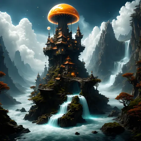fluffy gnarly floating adorable magical dwarf town in the clouds with static (electricity:1.2) charge,a perfect photography by Andree Wallin,Mark Mann,Marc Simonetti,Albrecht Drer,wlop,Jeremy Geddes,Alberto Seveso,muted wet colors,intricate artwork masterpiece,trending on artstation and cgsociety,impressive,stunning,beautiful whimsical,cloudy,fluffy,heavenly scenery,amazing depth,hyperdetailed,artistic,nanopunk,(surreal waterfall:1.2),electric sun,surreal photorealism,masterwork by head of prompt engineering, <lora:add-detail-xl:1.23>