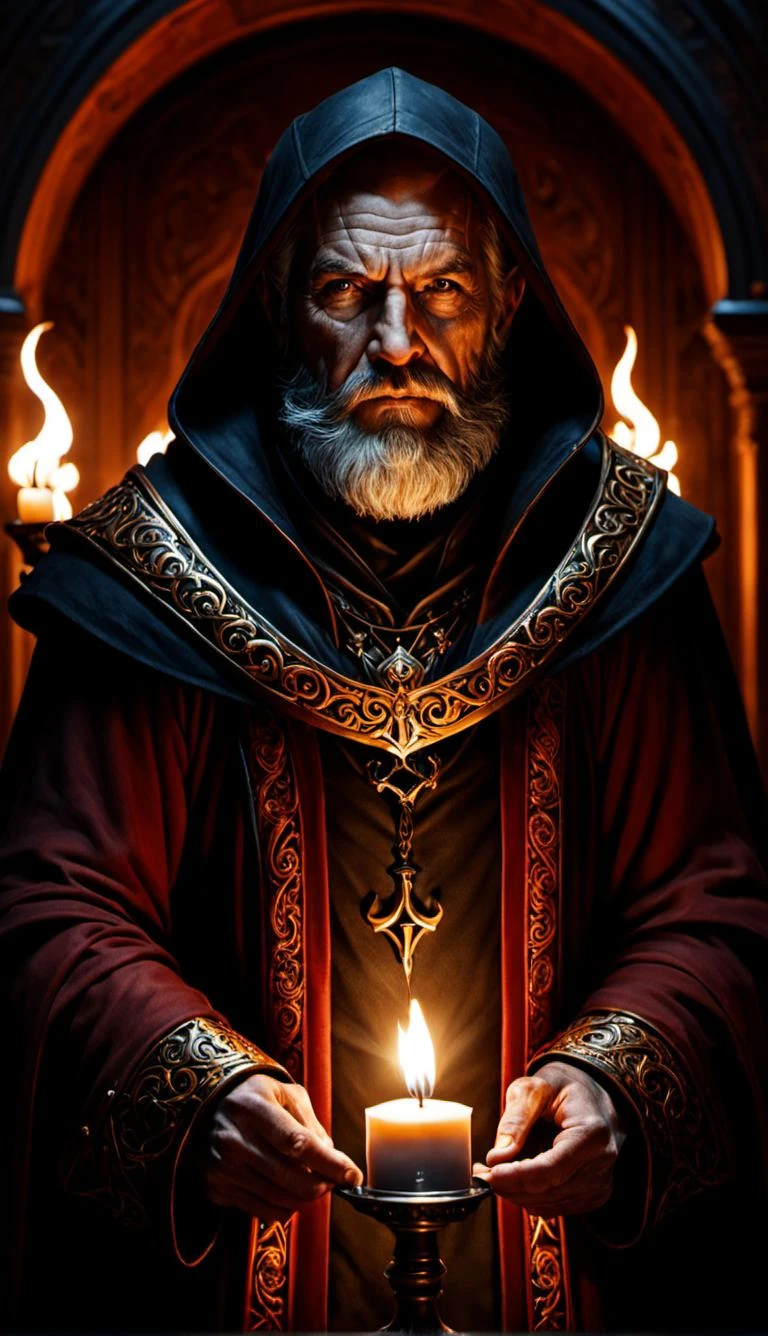 an old bearded man in a hood holding a lit candle, cgsociety unreal engine, wearing ornate clothing, cinematic photo, helltaker, portrait of professor sinister, ps 4 screenshot, the shrike, spawn, monk, without text, screenshot from game, photoreal details, father, dark candlelit room, dark shadows, shroud,
an old bearded man in a hood holding a lit candle, cgsociety unreal engine, wearing ornate clothing, cinematic photo, helltaker, portrait of professor sinister, ps 4 screenshot, the shrike, spawn, monk, without text, screenshot from game, photoreal details, father, dark candlelit room, dark shadows, shroud