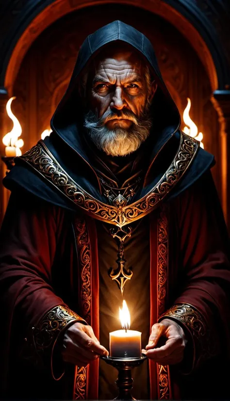 an old bearded man in a hood holding a lit candle, cgsociety unreal engine, wearing ornate clothing, cinematic photo, helltaker, portrait of professor sinister, ps 4 screenshot, the shrike, spawn, monk, without text, screenshot from game, photoreal details, father, dark candlelit room, dark shadows, shroud, 
an old bearded man in a hood holding a lit candle, cgsociety unreal engine, wearing ornate clothing, cinematic photo, helltaker, portrait of professor sinister, ps 4 screenshot, the shrike, spawn, monk, without text, screenshot from game, photoreal details, father, dark candlelit room, dark shadows, shroud