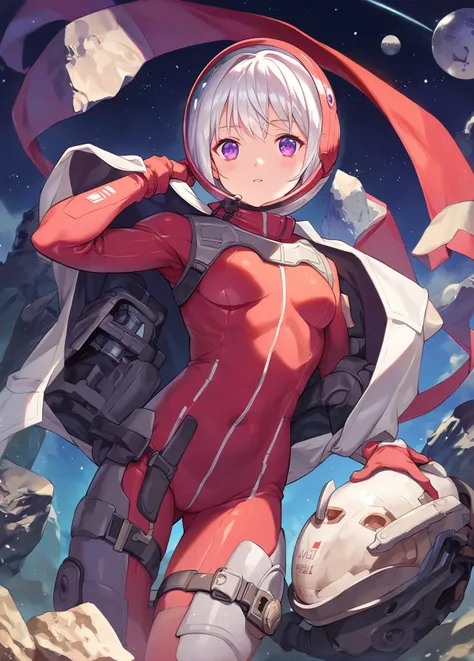 score_9, score_8_up, score_7_up, score_6_up, a girl with astronaut suit holding a rock in a red desertic planet, looking at viewer, starry sky, bodysuit, dutch angle, helmet, white hair, purple eyes, 
 <lora:hanainu_style_pony6_v1-000014:1>