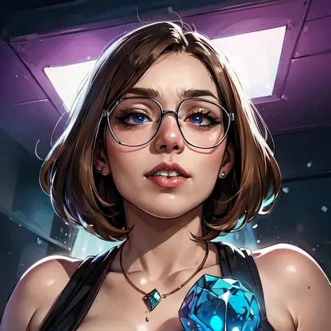 kkw-detailMe-v1.0 kkw-ph1 , (<lora:Vanessa_Harris:1> glasses, chubby, curvy, bbw, light hazelnut hair, bob haircut, blue eyes, full lips)   <lora:Alessandro-Biffignandi_sd1.5_v1:1> Alessandro Biffignandi, BREAK  portrait, solo, (full body:0.6), looking up, detailed background, detailed face, (arctic winter theme:1.1), eyes aglow , audio-mage, wearing lavender  vest, vibrating enchanted gem amulet, ecstatic expression,  concetric soundwave distortions,    dynamic pose, sound control, sound merged with lightning, sound techwear, audio visualisation, booming bass, amplifier in background, chromatic shadows, epic atmosphere,