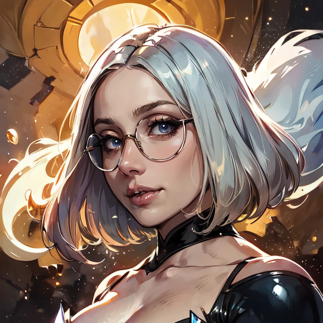 kkw-detailMe-v1.0 kkw-ph1 , (<lora:Vanessa_Harris:1> glasses, chubby, curvy, bbw, light hazelnut hair, bob haircut, blue eyes, full lips) <lora:Alessandro-Biffignandi_sd1.5_v1:1> Alessandro Biffignandi, BREAK portrait, solo, half shot, looking up, detailed background, detailed face, (arid desert middle-eastern theme:1.1), mercury-sorcerer, surrounded by splatters of swirling quicksilver, mercury (clothes:0.8), mercury patterns, harnessing mercury , reflective pools, silver-colored fluid, shiny, fluid movement, floating particles, elegance, quicksilver symphony, cosmic outer space in background, frozen mercury formations, cinematic lighting, epic atmosphere,