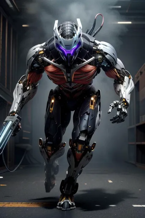 (best quality:1.2) (4k:1.) (highres:1.1) , (realistic photograph:1.1) , (ultra detailed CG:1.1) ,
1boy , solo , silver , <lora:BIOMECHA:.8> (bio mecha:1) , (muscle:1.1) , (muscle tissue:1.1) , artificial muscle tissue , mechanical joints , cables , tube , <lora:robotbattle:.2> (white robot:.6) , (roblit:.6) , holding weapon , gun , shooting position , beam , mask , determined , running towards viewer , dynamic pose , heat haze , soot , <lora:epiCRealismHelper:1>  <lora:Gloomifier_TheDread_V1_LECO:1.>